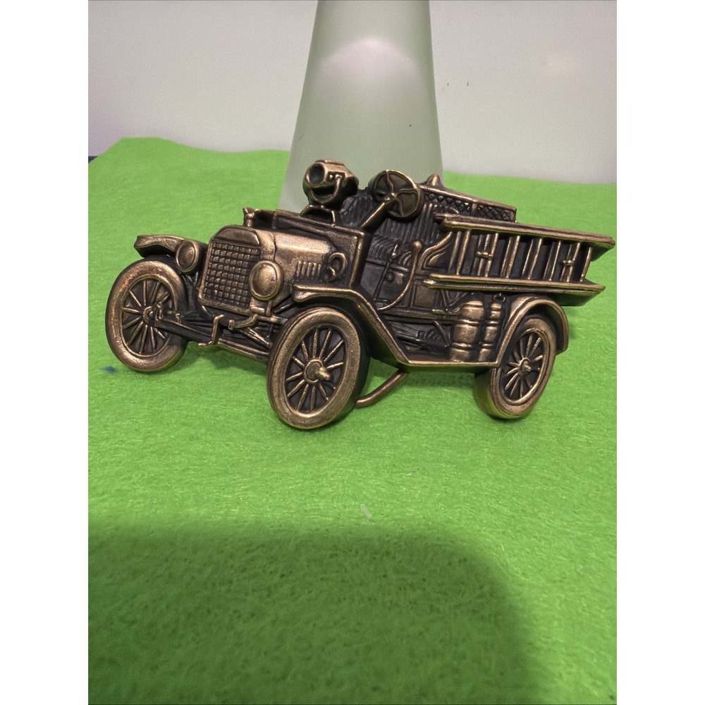Vintage 1979 Baron Belt Buckle Solid Brass BBB Fire Fighter Truck 6150